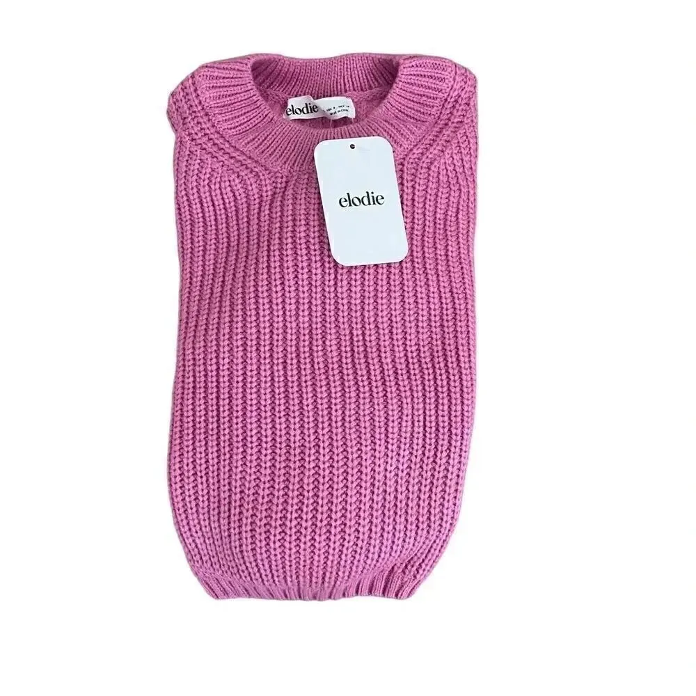 Elodie Waffle Knit Cropped Sweater Women's Purple  Long Sleeve Crew Neck S - Image 5