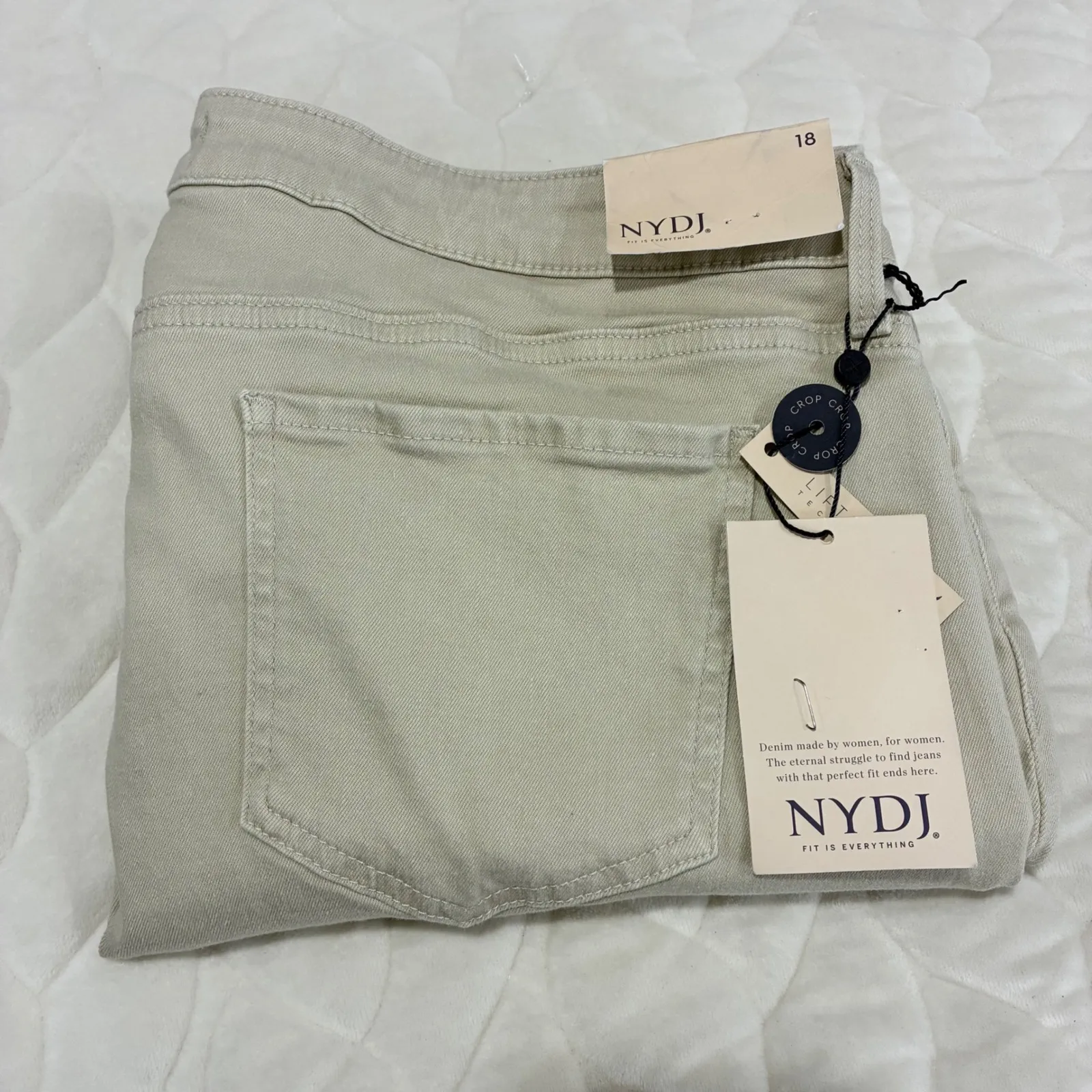 NWT NYDJ Crop Cuff Jeans Lift Tuck Technology Beige Stretch Denim Womens Size 18 - Image 3