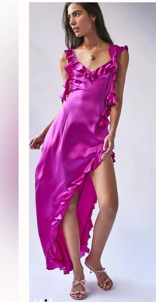 ✨ Amanda Uprichard Sonnet Silk Gown – Fuchsia – Size Small - Image 4