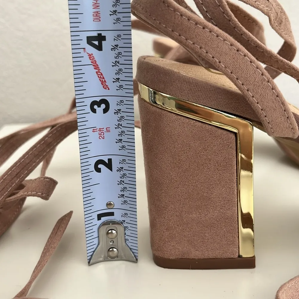 Lulu’s Suede Pink Gold Lace Up Strappy 3.5” Heel in Women’s Size 6.5 - Image 9