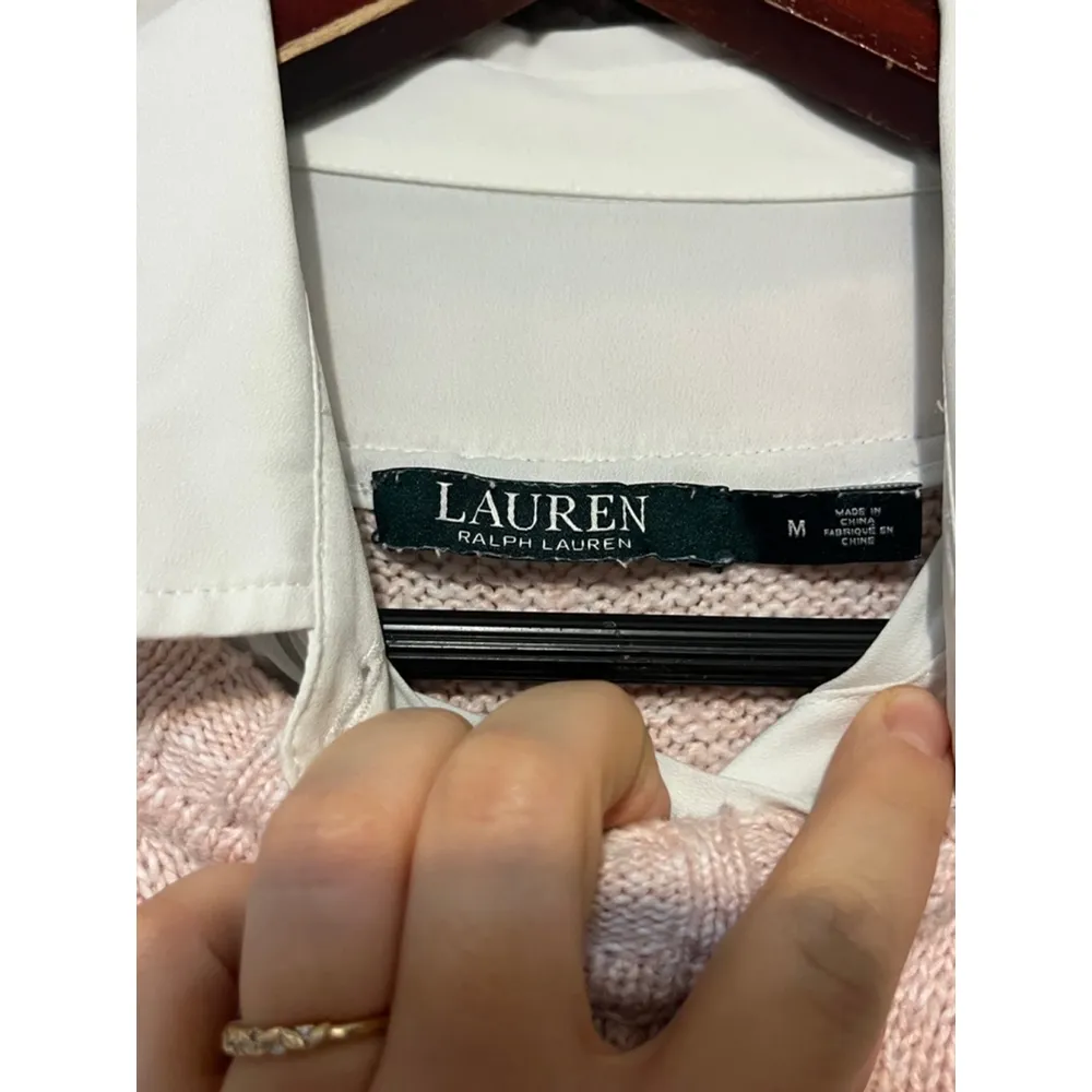 Lauren Ralph Lauren Layered Preppy Collar Academia Cotton Pink Sweater - Image 2