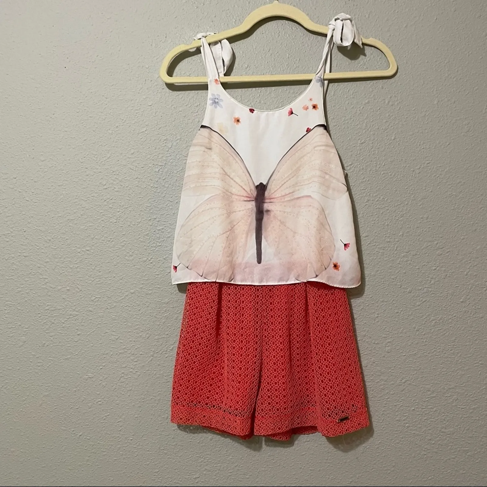 Vic & Vicky Butterfly Y2K Crochet Bottom Romper Sleeveless Womens XS Orange - Image 14