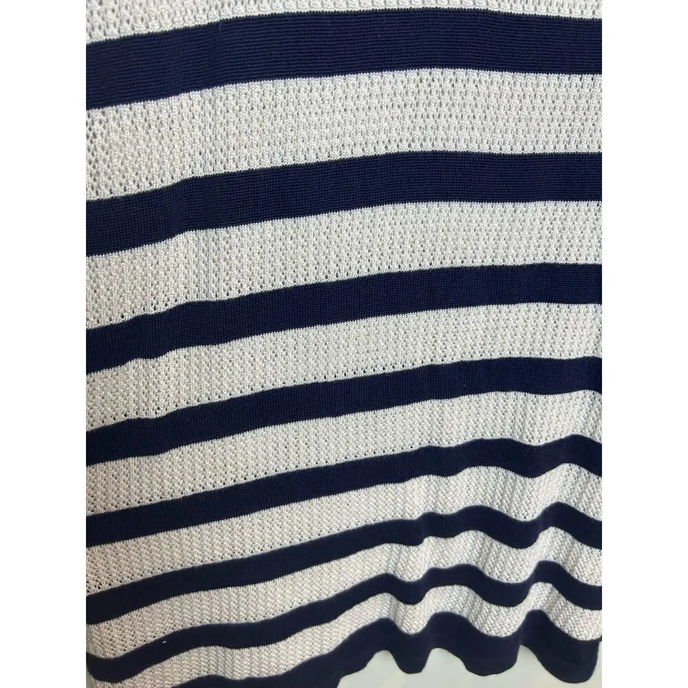 Jones New York Signature Open Knit Cover-up XL Sweater Blue White Stripe Orange - Image 2
