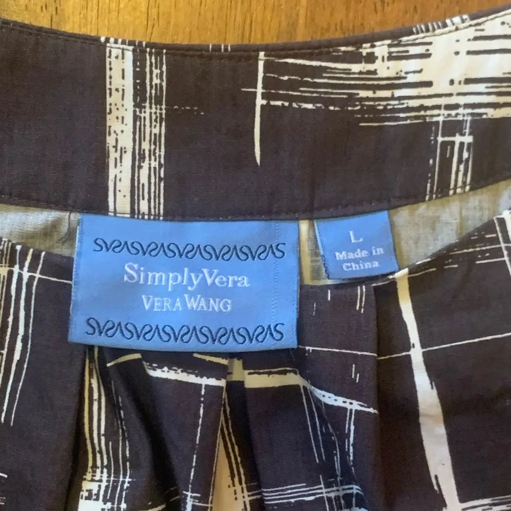 Simply Vera Vera Wang Dress Large Dark Gray White Geo Print Scoop neck A line - Image 2