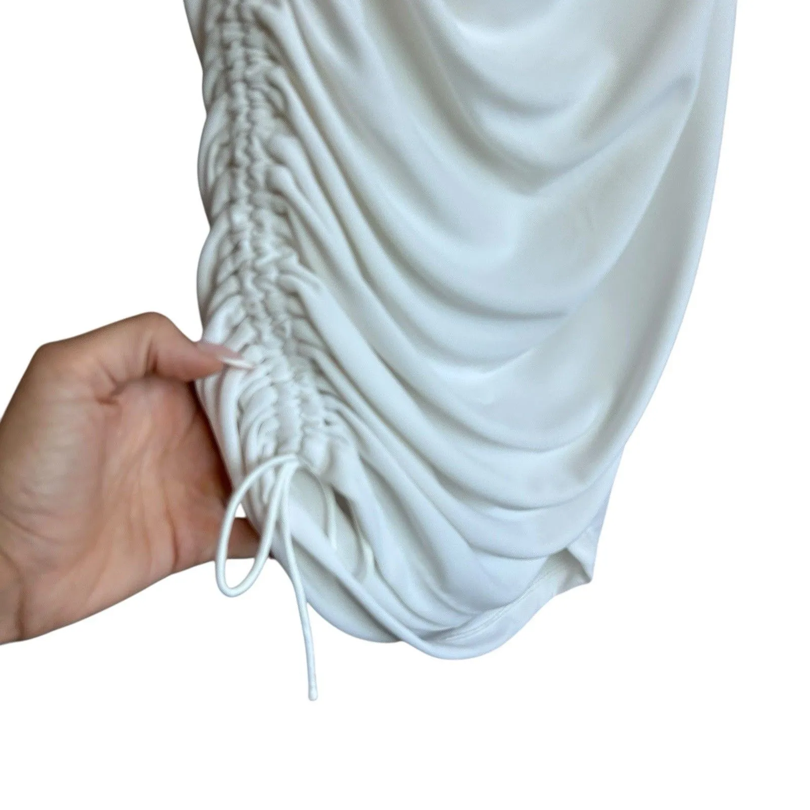 Alice + Olivia Dress Womens 12 White Midi One Shoulder Ruched Bodycon Cocktail - Image 5