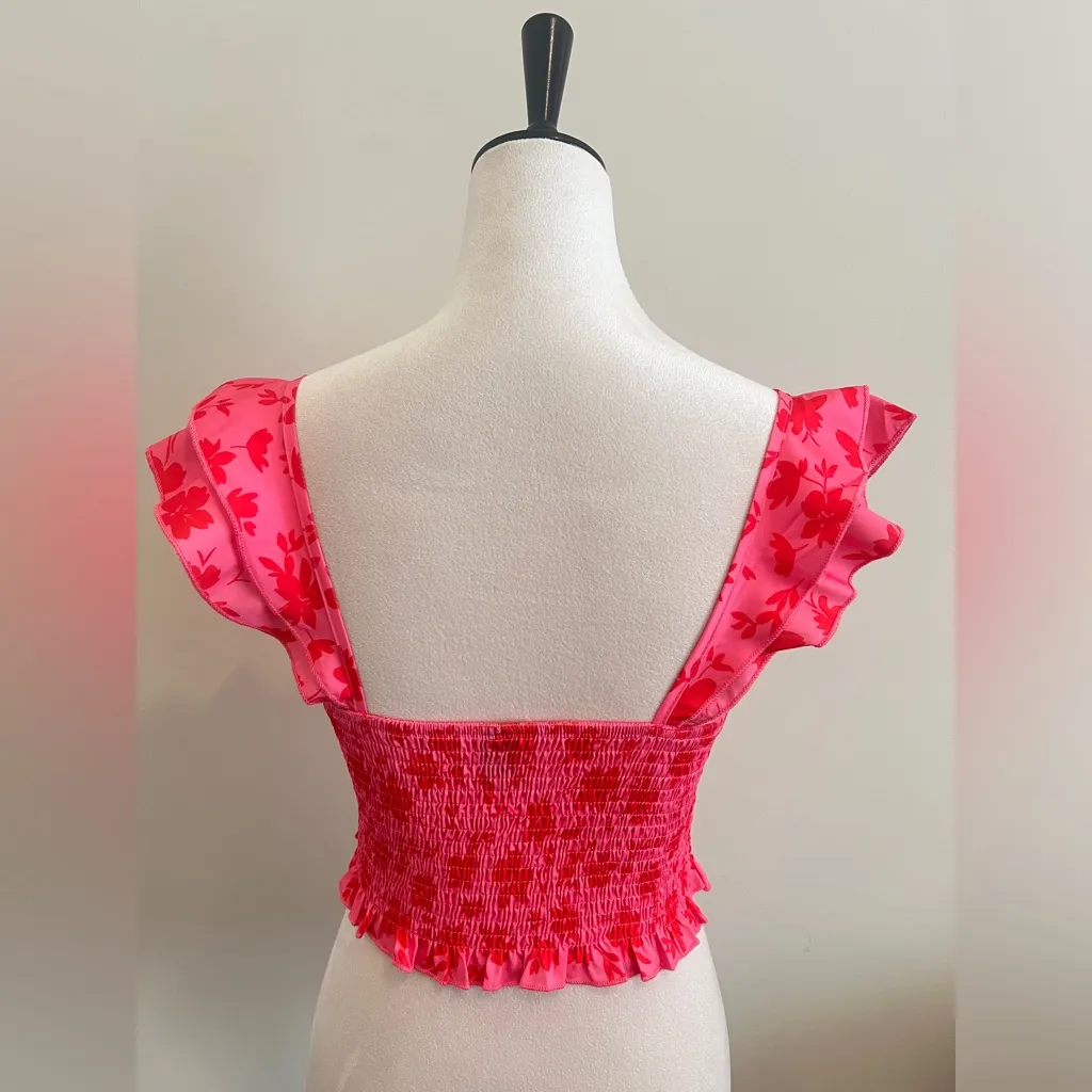 SHEIN NWOT Pink Smocked Ruffled Crop Top - Image 2