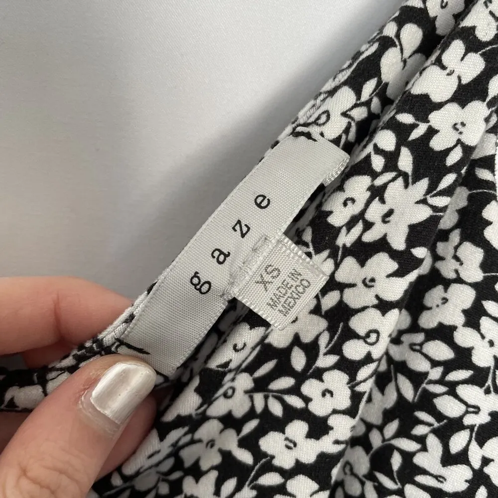 Black & White Floral Print Bodysuit With Spaghetti Straps By Gaze XS Size Polyes - Image 5