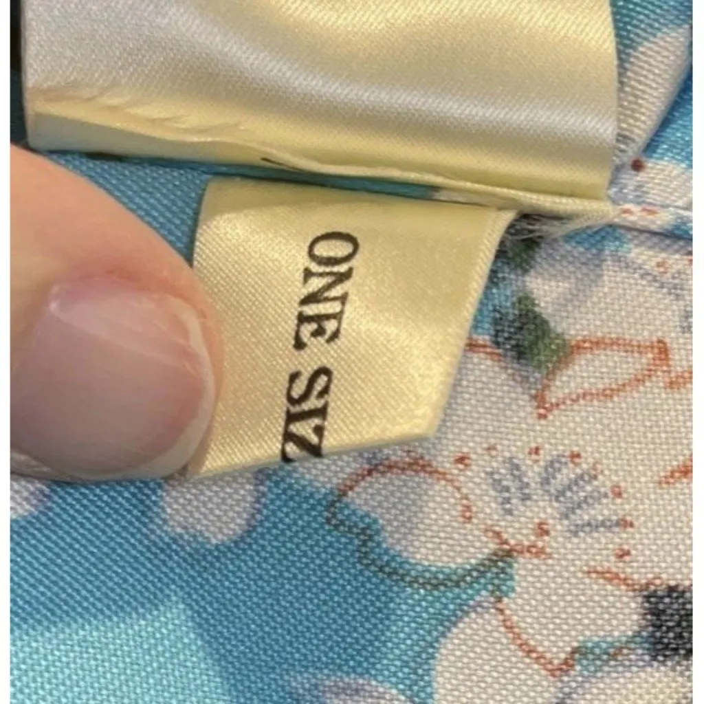 Jade Blue Floral Geisha‎ Girl Kimono Robe Pockets Hong Kong Asian Vintage Size L - Image 10