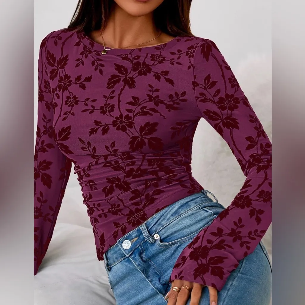 PRETTYGARDEN Women Long Sleeve Floral Mesh Top, Worn Only Once! - Image 3