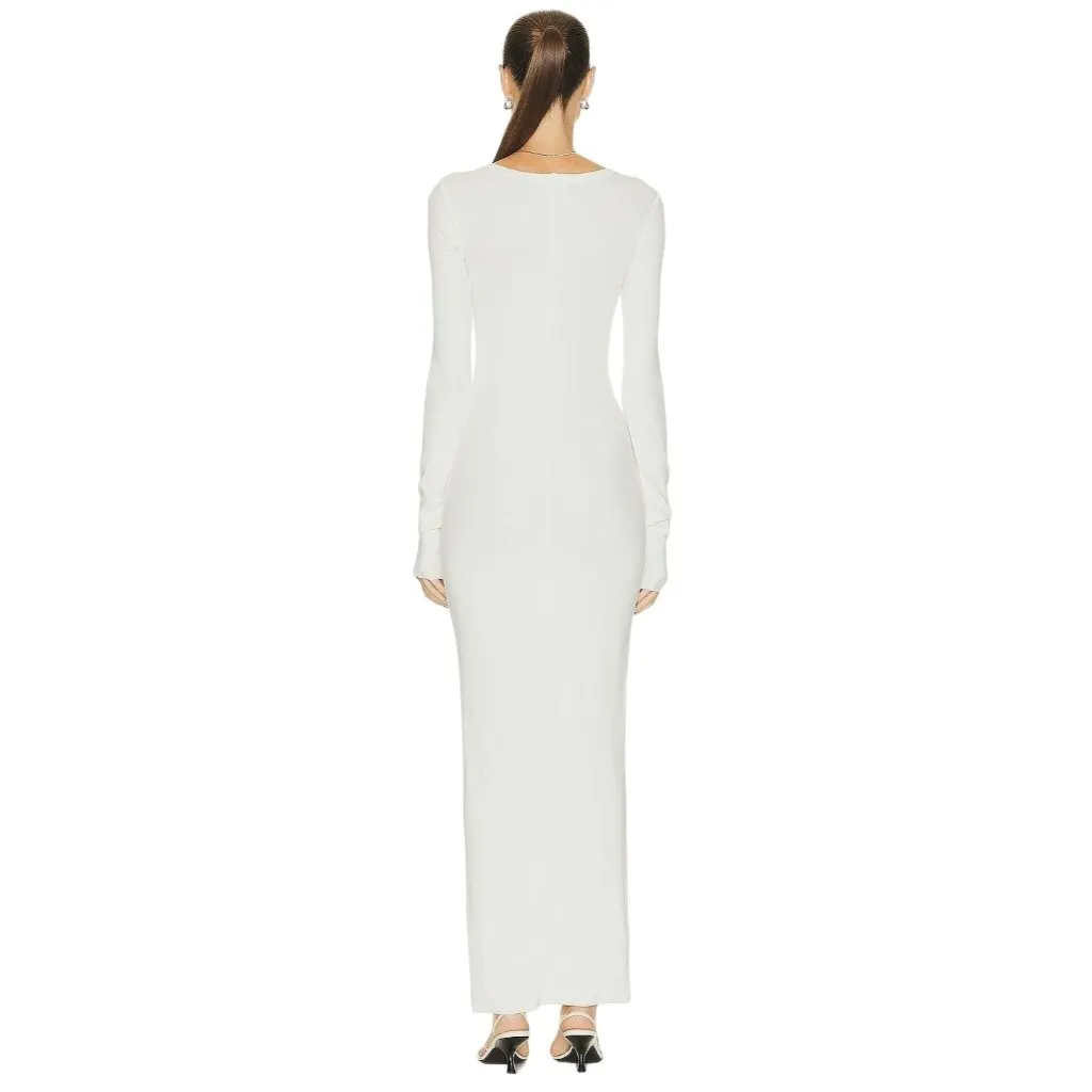 ETERNE Long Sleeve Crewneck Maxi Dress in Cream XLarge New Womens Long Column White Size XL - Image 2