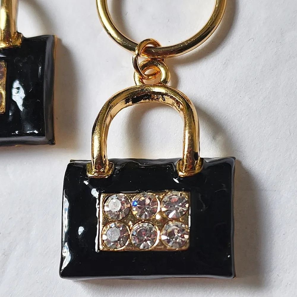 Elegant Black Purse Charm Hoop Earrings Gold - Image 3