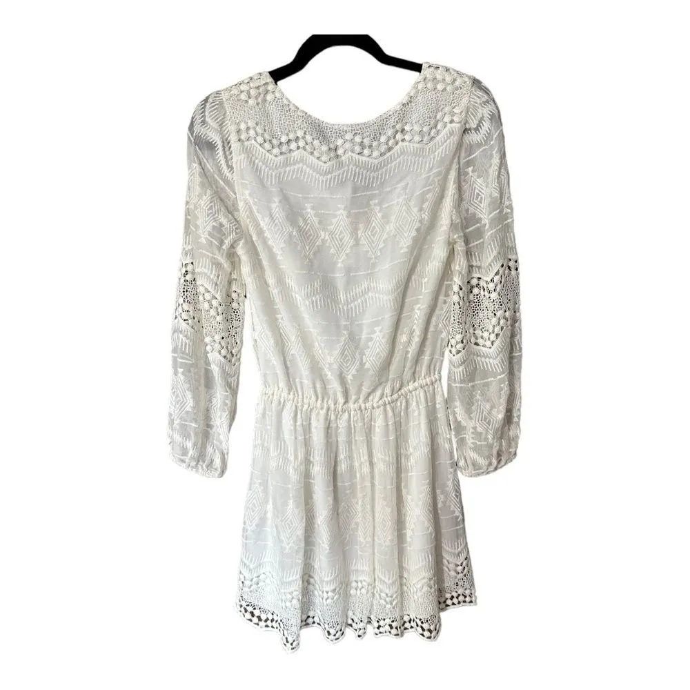 Joie White Lace Boho Dress with Belt Sash and Bell Sleeves Size Large - Image 7