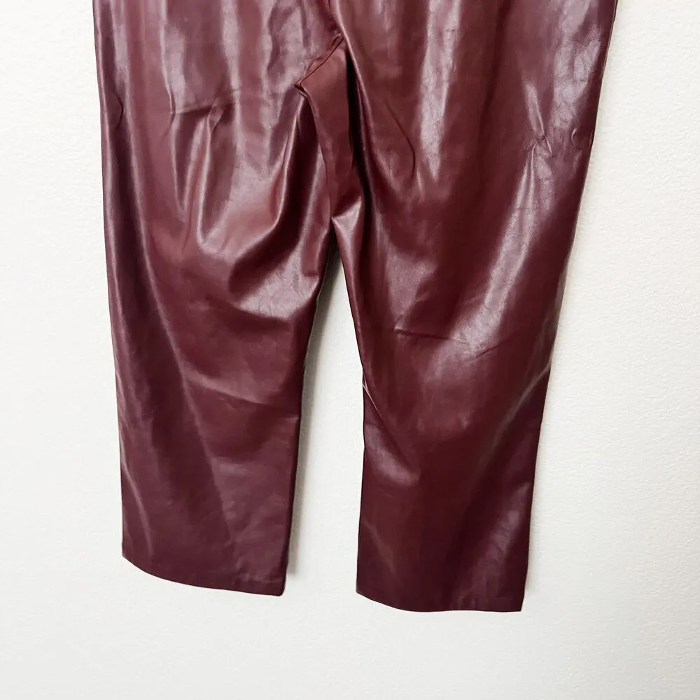 [Lucy Paris] Burgundy Faux Leather Belted High Rise Kick Flare Pants Sz Medium M - Image 7
