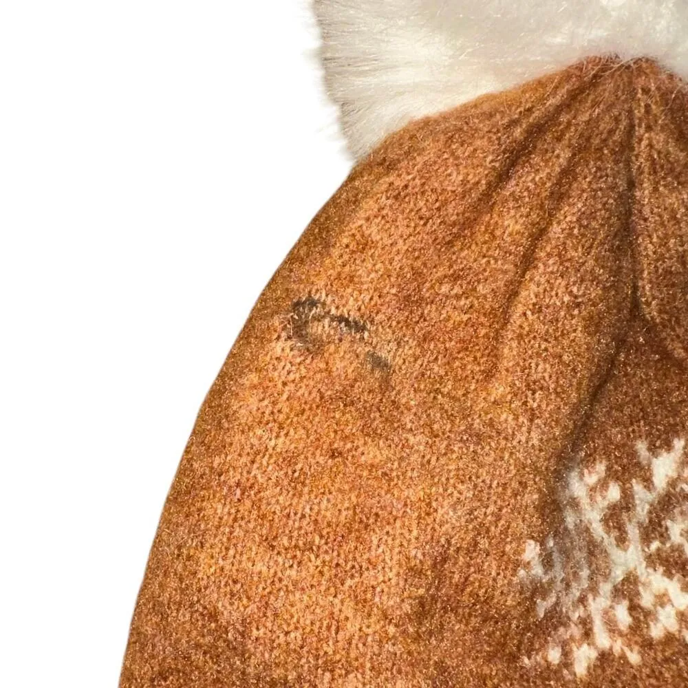 Loft Snowflake Wool Blend PomPom Stocking Cap Brown - Image 5
