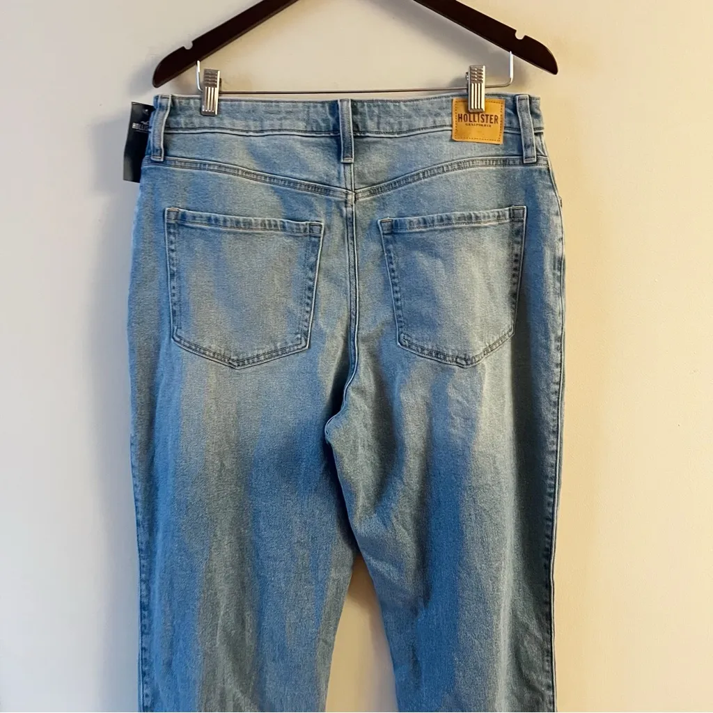 Hollister High Rise Dad Jeans Size 14R/32 Medium Blue Wash Distressed NEW - Image 7