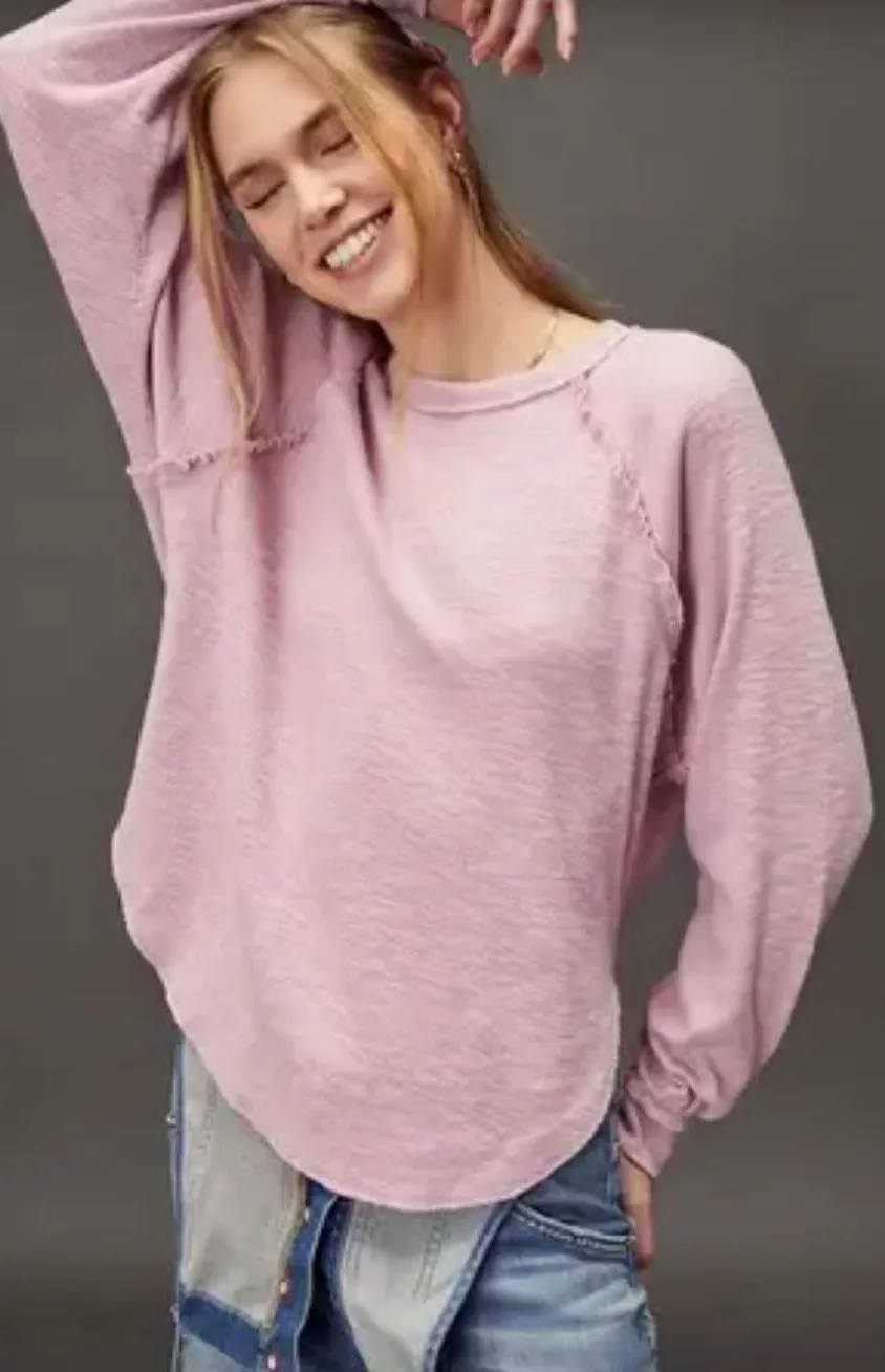 PILCRO Anthropologie Womens Ruffle Raglan Long Sleeve Pullover Sweater Pink XS - Image 1