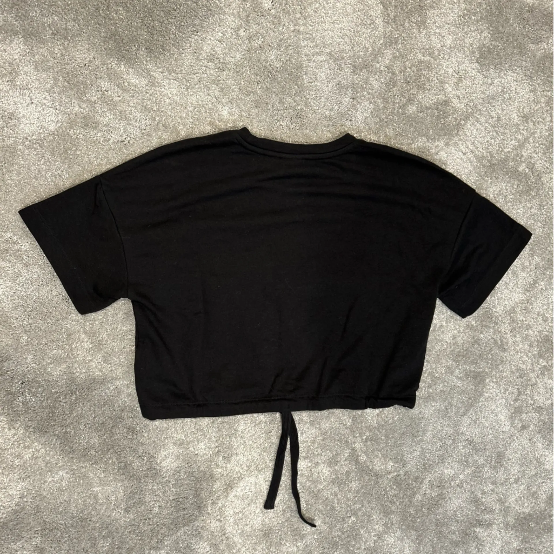 ONLY Black Soft Drawstring Cinched Waist Crop T-Shirt Top Tee Size S - Image 3