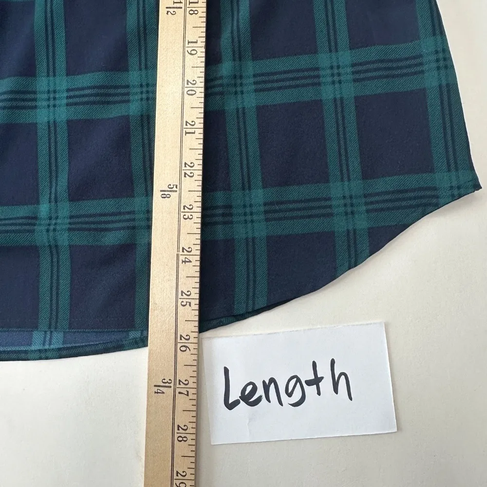 J.Crew Plaid Blouse Bell Sleeve Top V-Neck Career Casual Green Blue Women Medium - Image 8