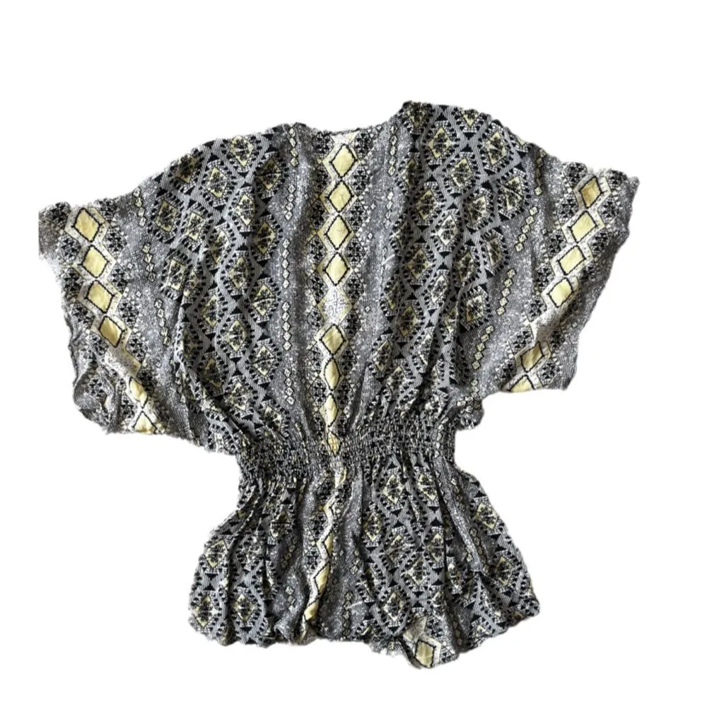 Parker silk Dolman kimono sleeve smocked waist blouse - Image 3