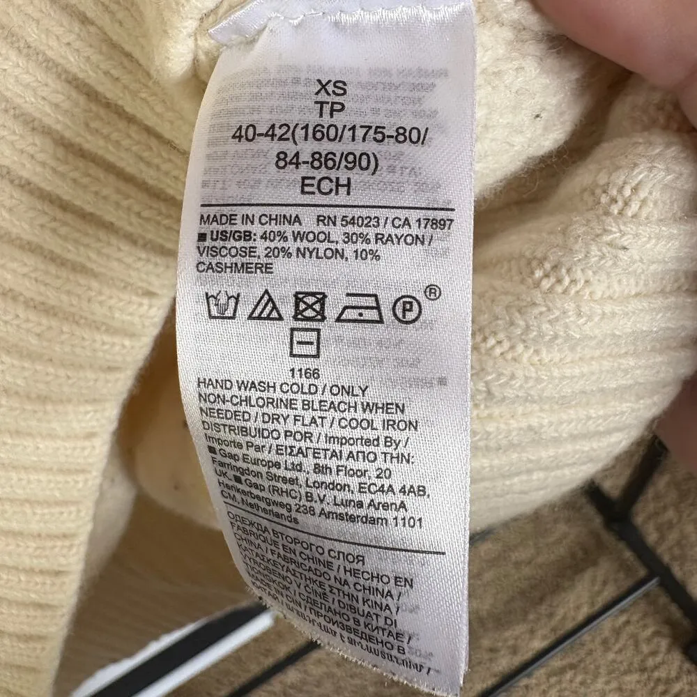 Banana Republic Cream Chunky Cableknit Italian Wool Cashmere Crewneck Sweater XS - Image 6