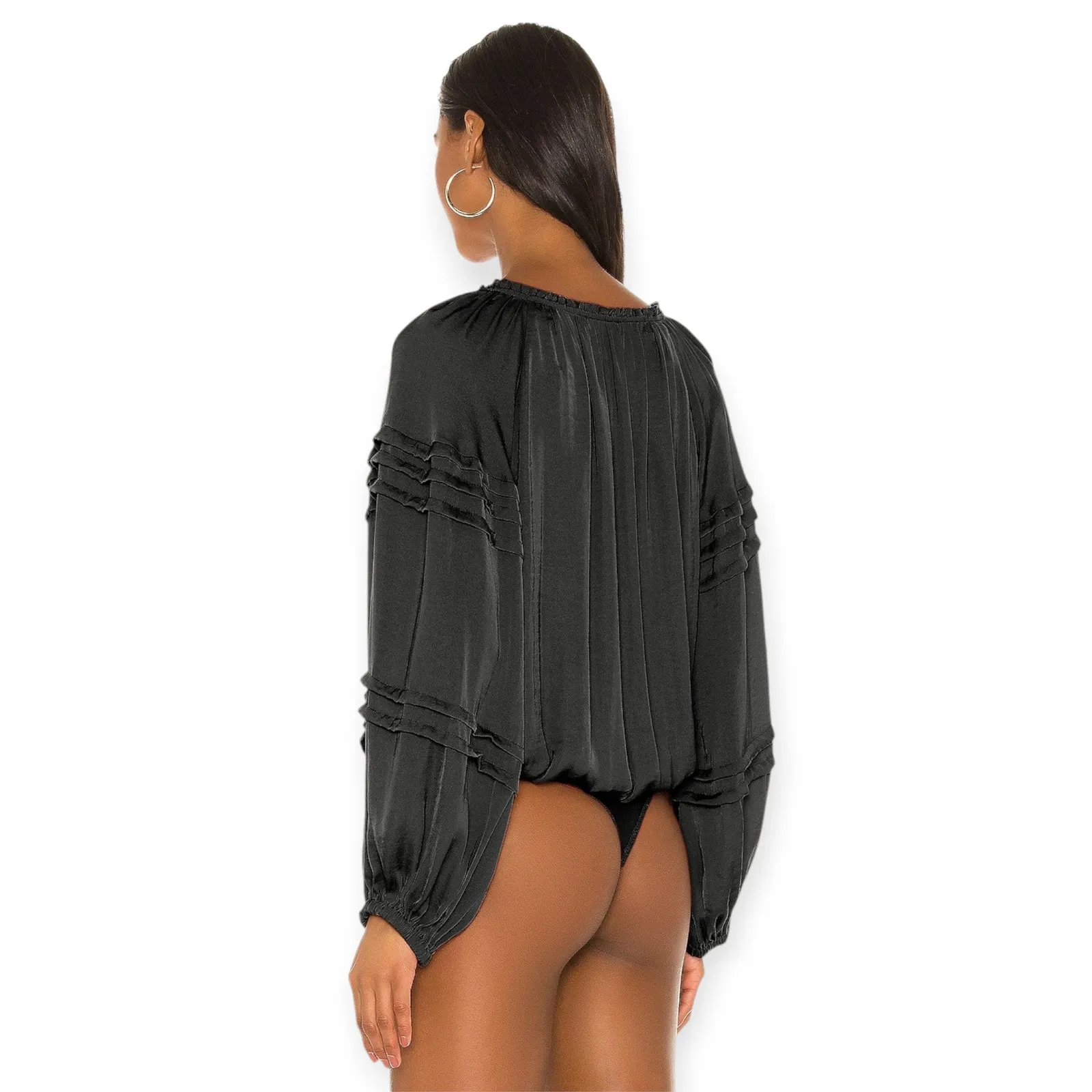 Free People Intimately | XS | All Tucks Blousy Black Thong Bodysuit OB1089527 - Image 3