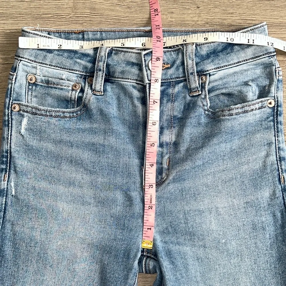 American Eagle  Festival Flare Jeans Light Blue Wash Raw Hem Stretch Denim Size 0 - Image 9