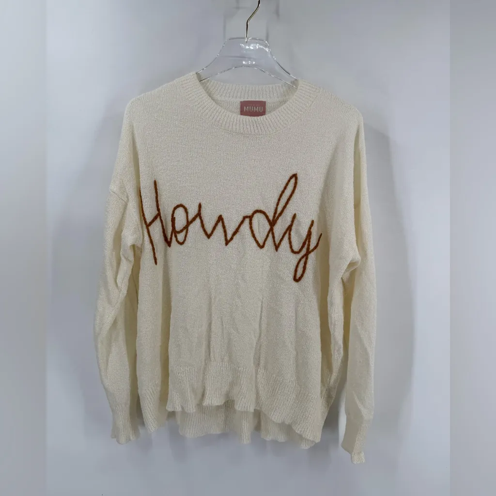 Show me your Mumu White Sweater with Brown 'Howdy'‎ Embroidery XS - Image 2