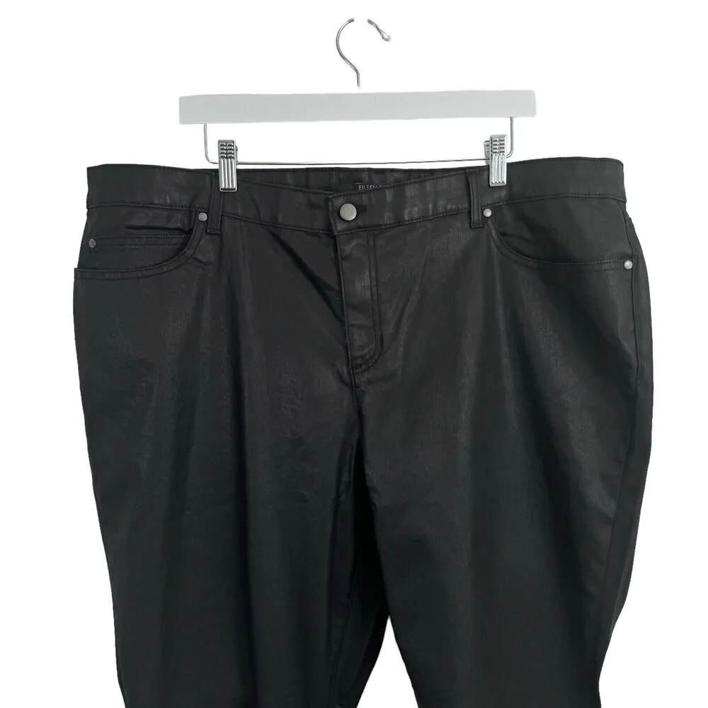 Eileen Fisher Waxed Coated Faux Leather Black Skinny Jeans High Rise Womens 20W - Image 3