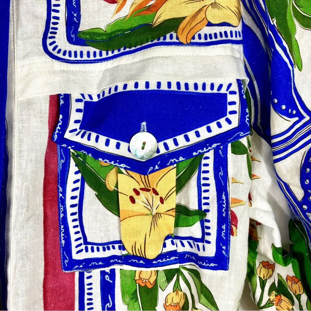 Farm Rio Tropical Destination Midi Linen Blend Shirt Dress Small NWT - Image 16