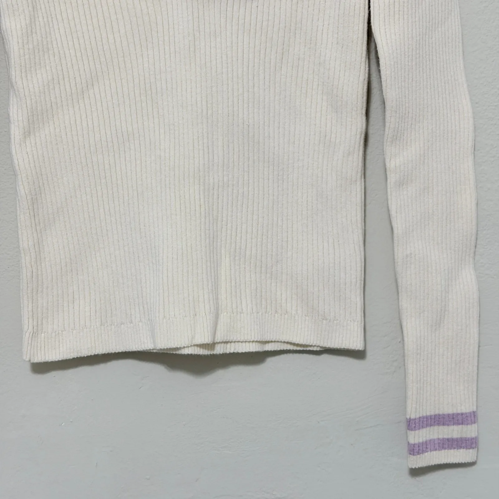 Faherty Shiloh Cashmere Blend Ribbed Long Sleeve Polo Sweater Cream Size Large - Image 4
