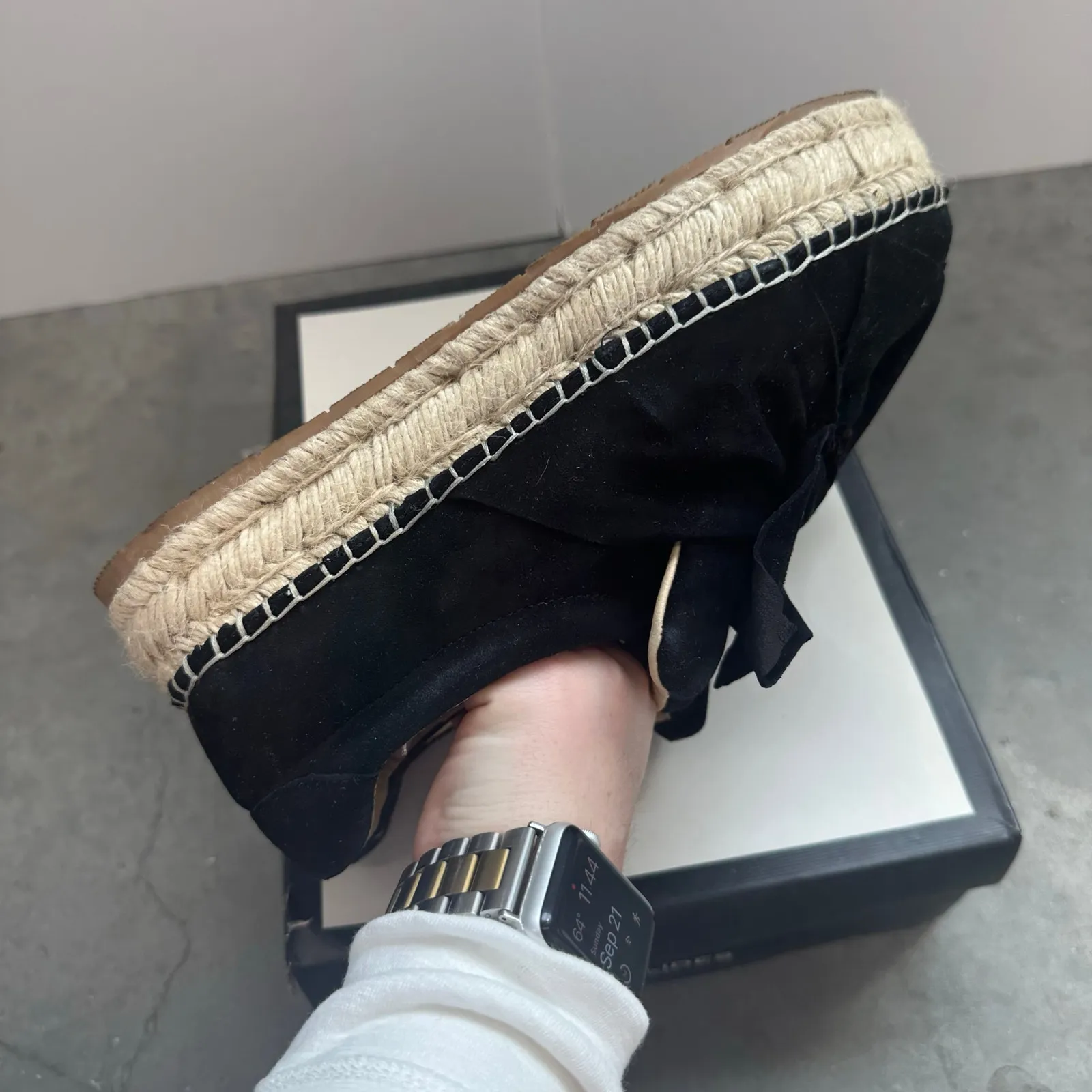 J/Slide Reese Black Suede Ruffle Espadrilles Size 8.5 - Image 7