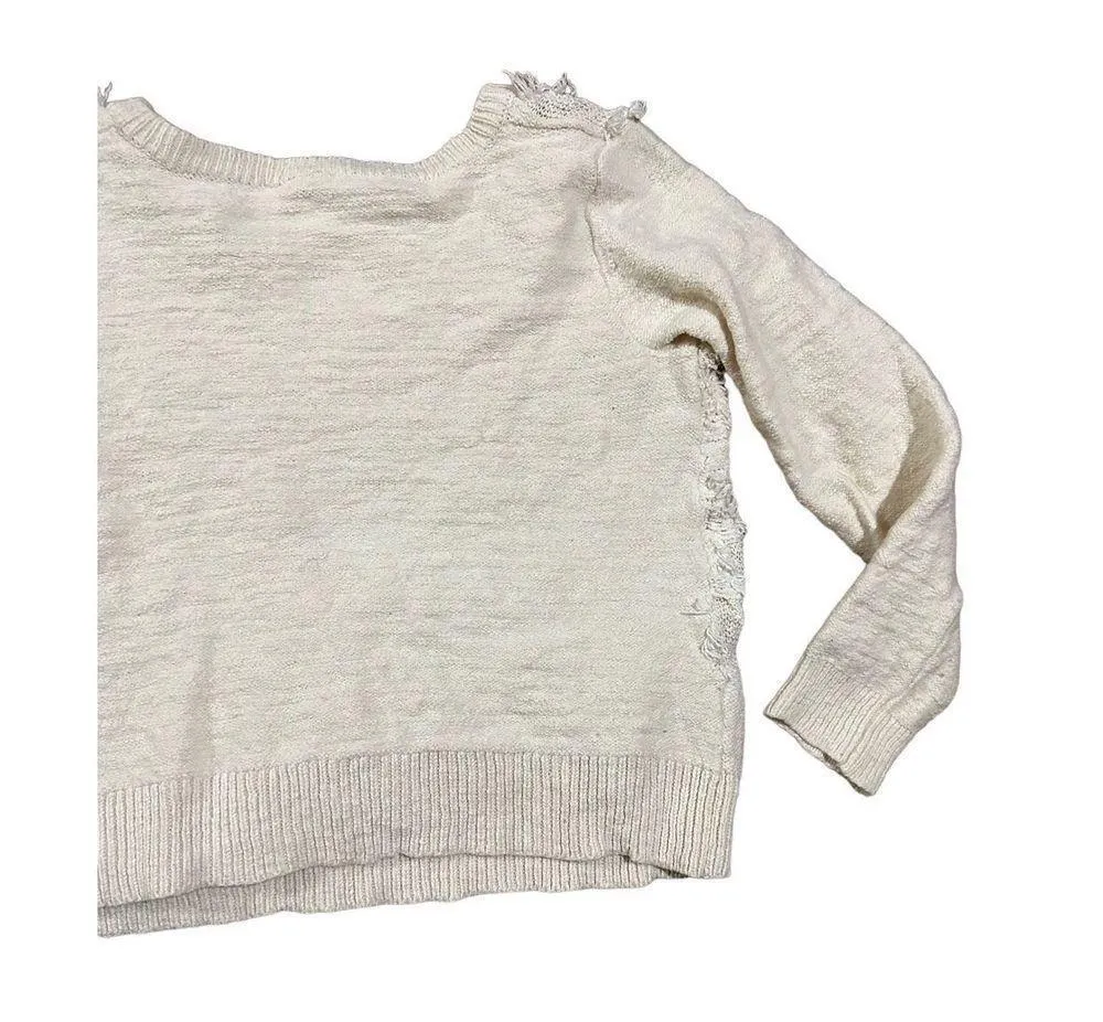 Moth Anthropologie Sweater cropped chunky knit cotton wool ivory sz M White Size M - Image 5