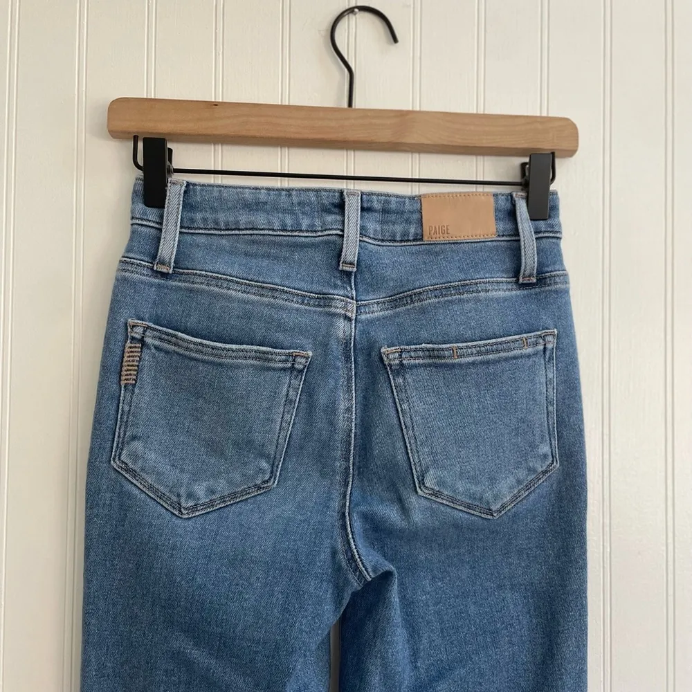 PAIGE Denim Cindy High Rise Straight Leg Destroyed Raw Hem Jeans in Mel Size 24 - Image 11