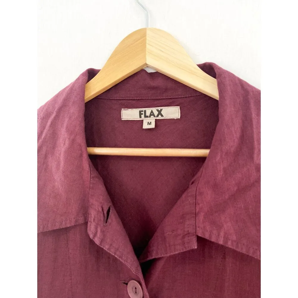 FLAX Women's Burgundy 100% Linen Tunic Shirt Dress Medium Lagenlook Long Sleeve - Image 3