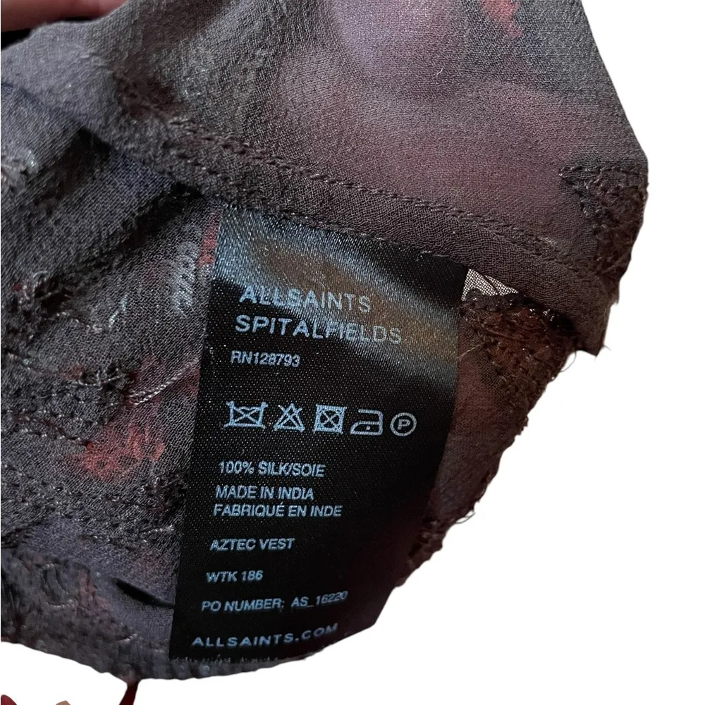 All Saints Spitalfields Luxe Sheer Silk Sequin Native American Southwestern Top - Image 7