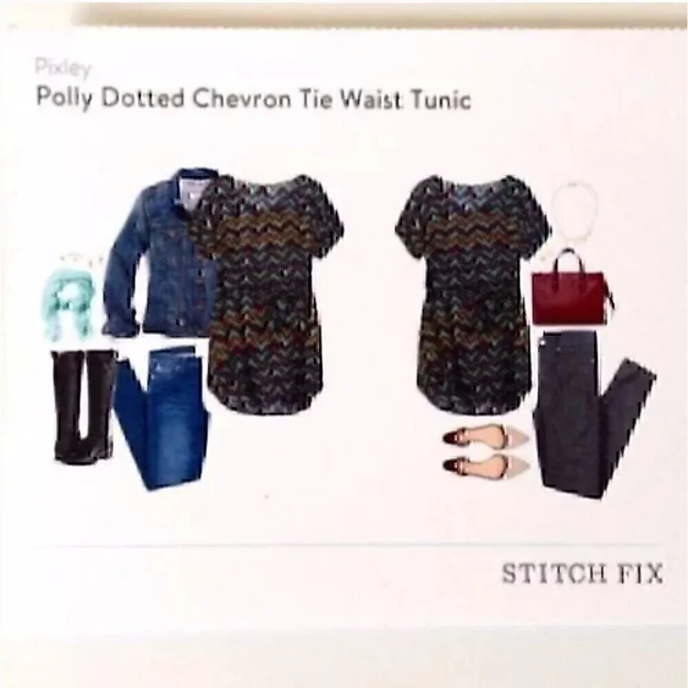 PIXLEY STITCH FIX Dotted Chevron Tunic Blue Pink Multi Short Sleeve Boho Blouse Green Size M - Image 3