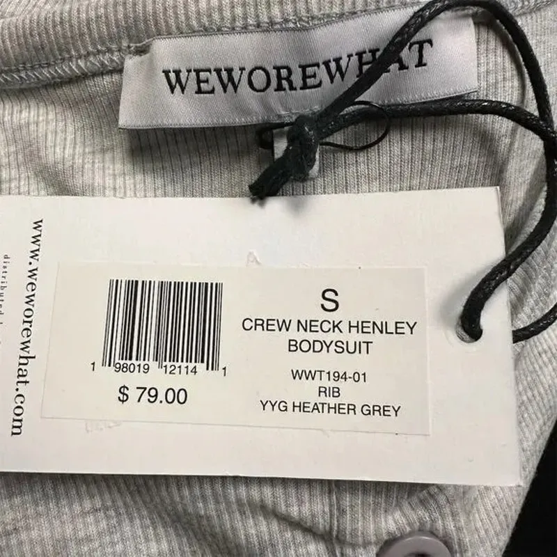 NWT Weworewhat Long Sleeve Crew Neck Henley Bodysuit Button Down S Heather Grey - Image 9