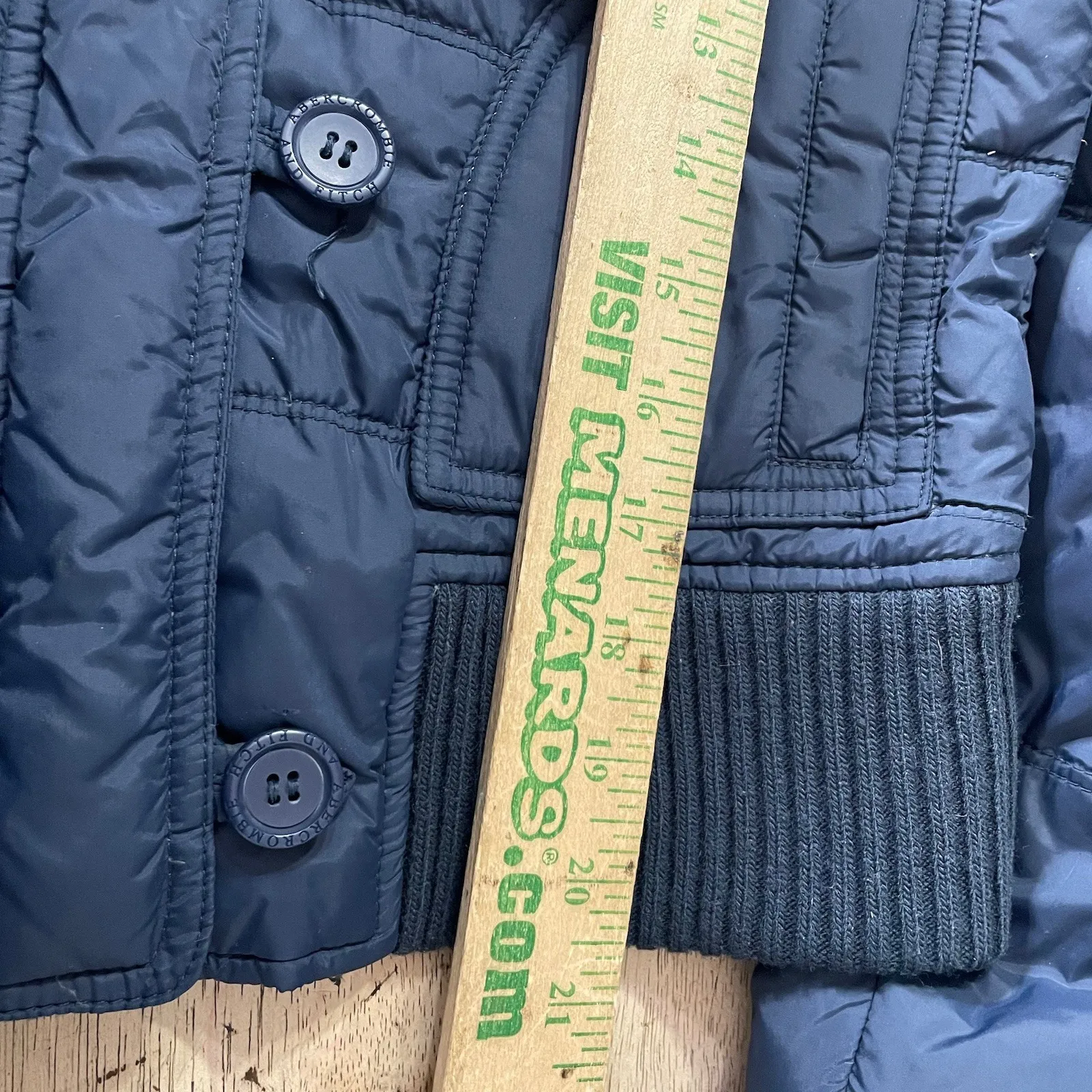 VTG Abercrombie & Fitch Cropped Jacket M Y2K Blue Faux Fur Trim Hood Down Puffer - Image 4