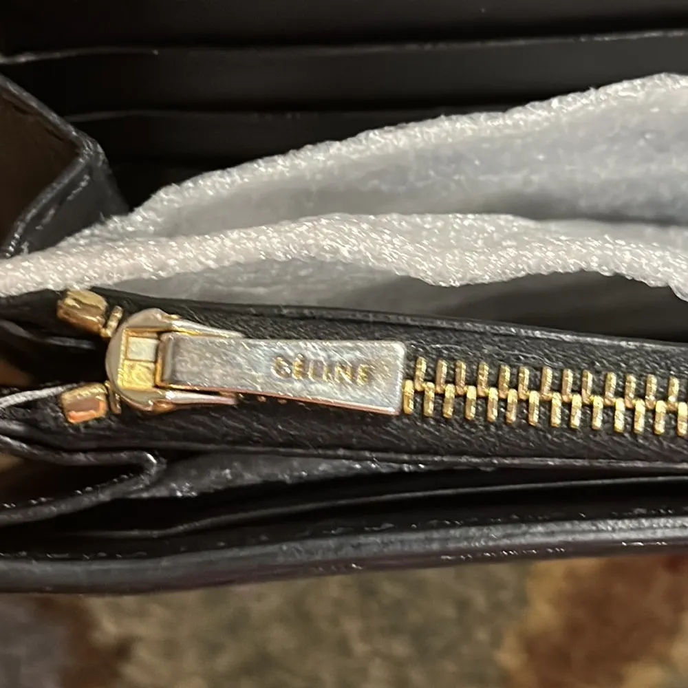 Celine Large Flap Black Leather Wallet with Flap Snap Closure HOST PICK - Image 9