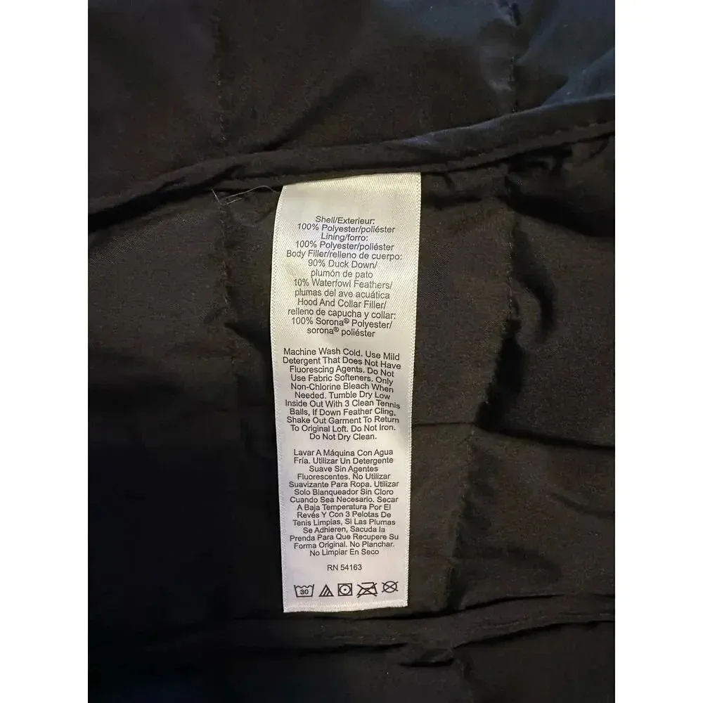 DKNY Hooded Down Puffer Coat Size Medium Black Long Warm Full Zip - Image 7