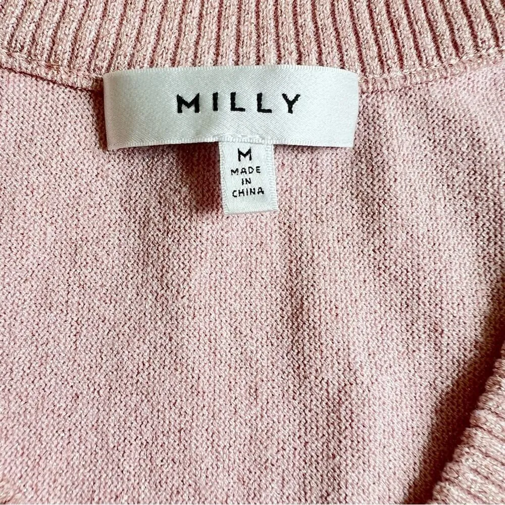 Milly Womens Metallic Pink Dolman Sleeve Slouchy Knit V Neck Sweater Top Size M - Image 4