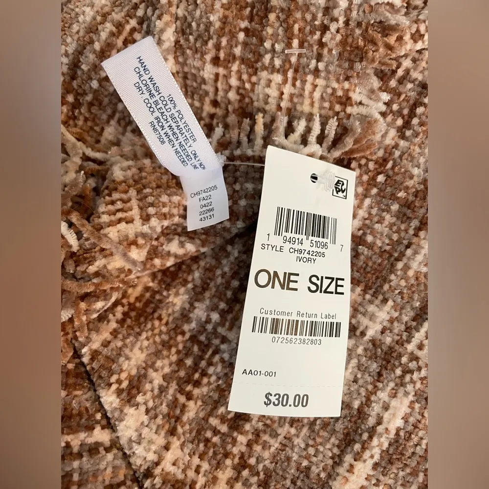 CHARTER CLUB Chenille Ultra Soft Spacedye Wrap Scarf Fringe Tassel Ivory Combo - Image 5