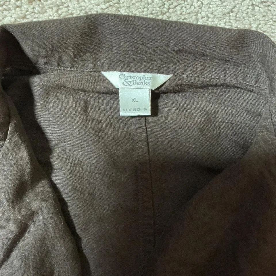 Y2K Christopher Banks Womens Brown Linen Blend Button Front Vest Size XL - Image 5