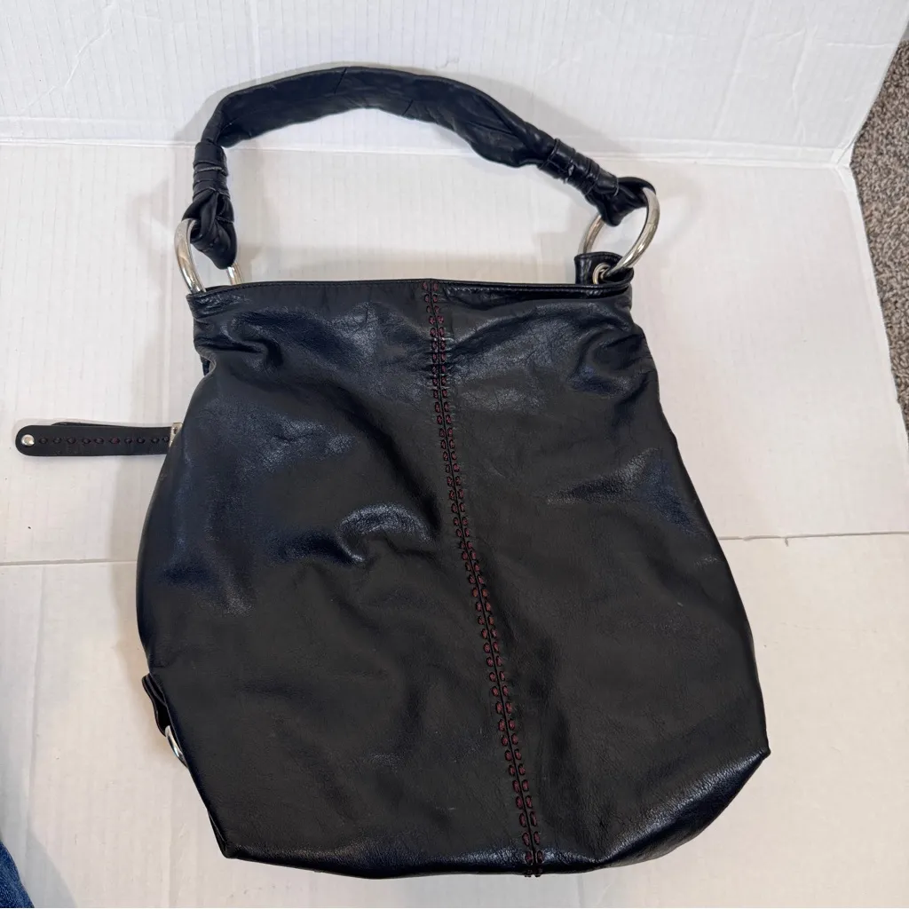 B Makowsky Black Leather Large Hobo Shoulder Bag Handbag Purse Women’s Fall Boho - Image 8