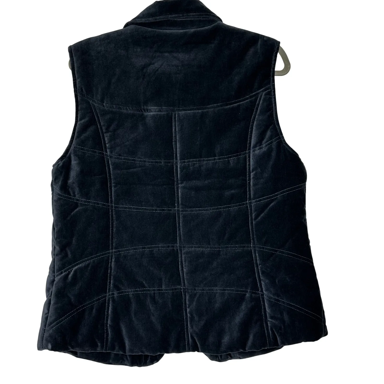 TWEEDS Womens Velvet Quilted Vest Full Zip Collar Pockets Size L Navy Blue Size L - Image 5