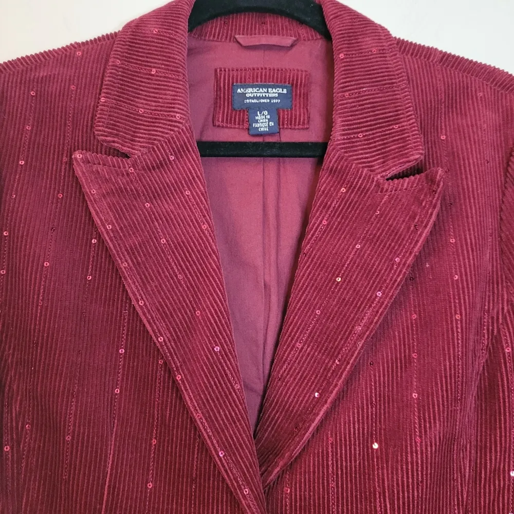American Eagle Outfitters Maroon Sequined Corduroy Jacket - Image 3