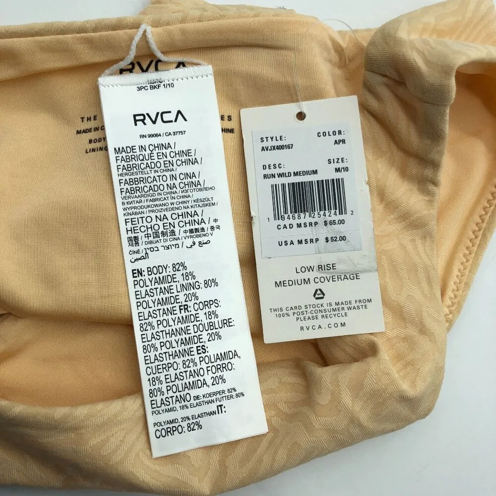 RVCA  Run Wild Low Rise Medium Coverage Bikini Bottom Yellow M/10 - Image 3