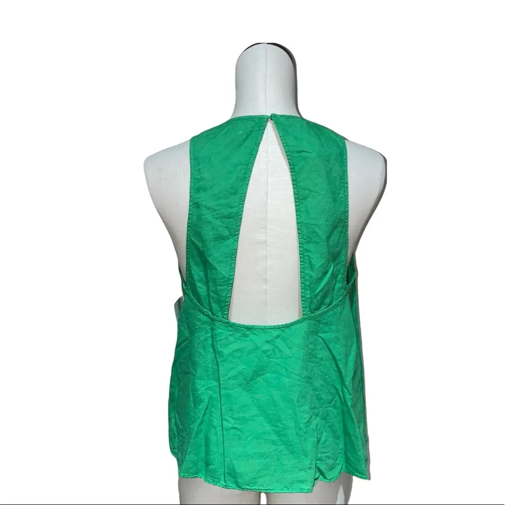 NWT ZARA BLOGGERS FAV OPEN BACK PLEATED COTTON BLOUSE Rich Green - Image 5