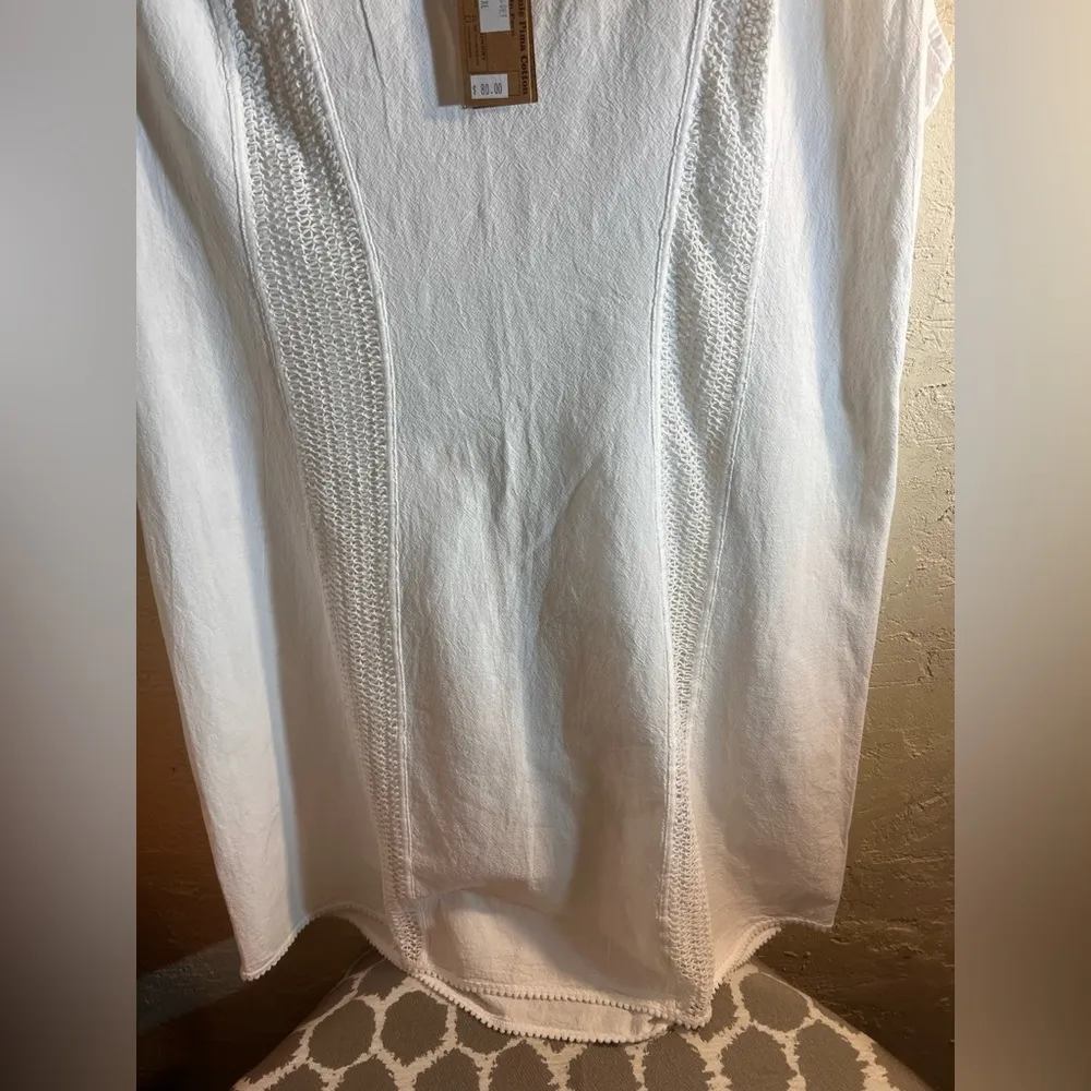 White Sleeveless Midi Dress with Boxy Relaxed Fit crochet details summer cotton Size XXL - Image 4