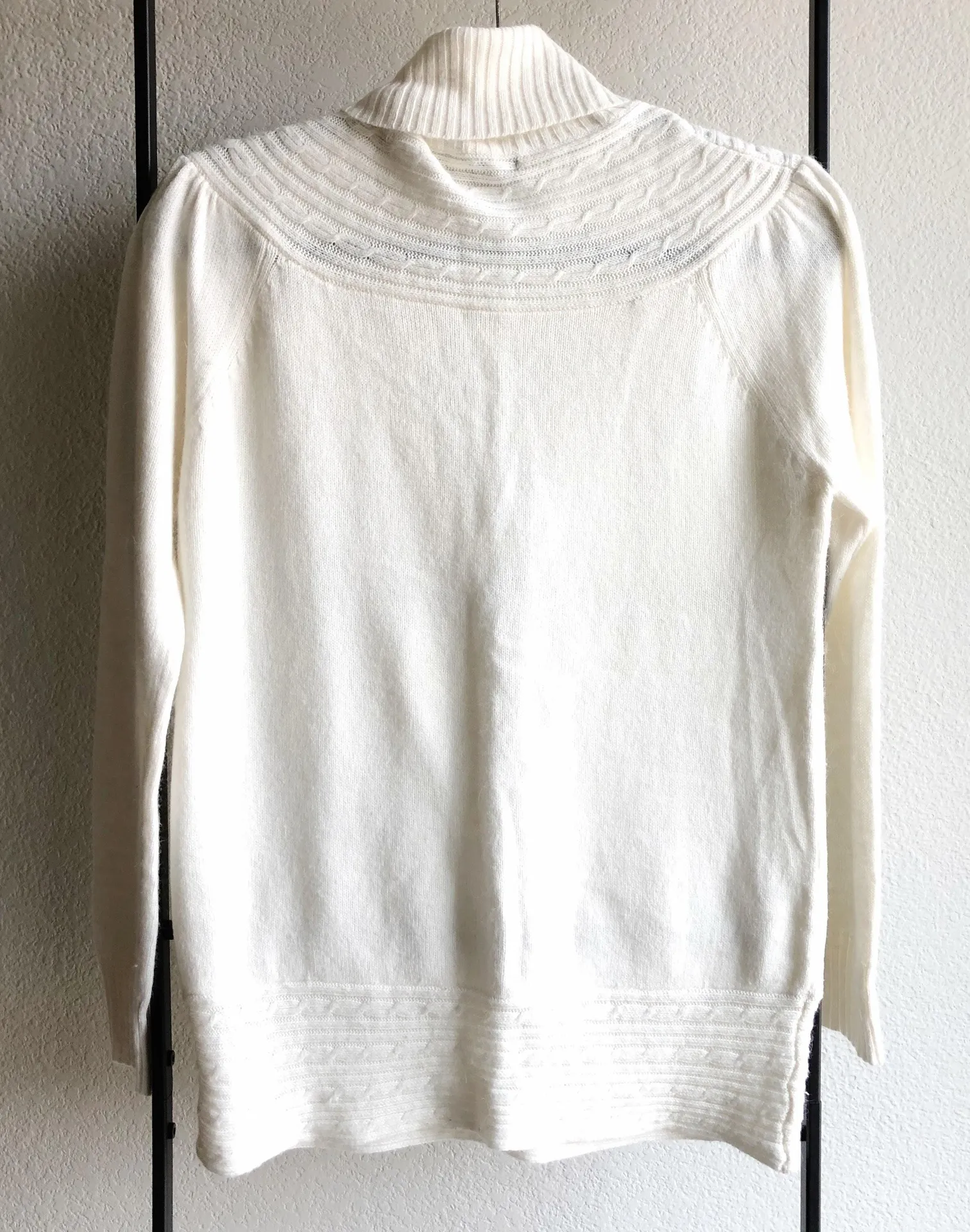 Cream Cable Knit Turtleneck Sweater White - Image 2